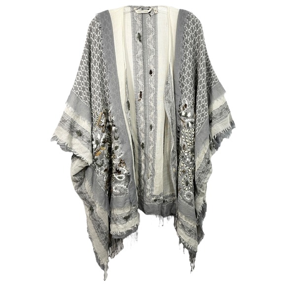 Soft Surroundings Sweater Blanket Poncho Open Kimono Gray Cape Shawl 1497 - Picture 1 of 14